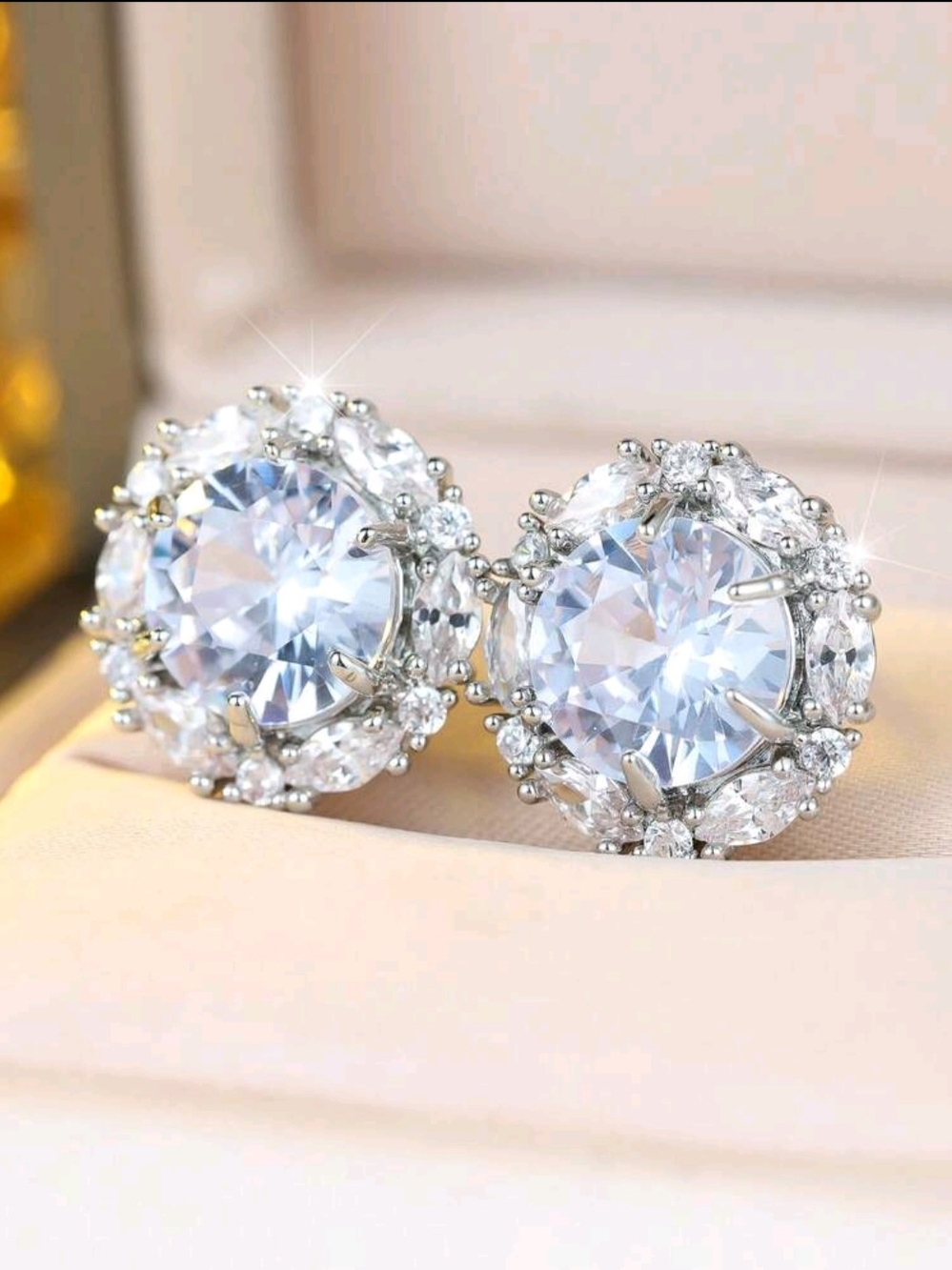 White Rhodium Tourmaline Halo Earrings